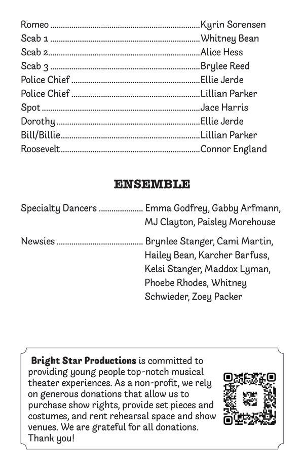 Newsies Jr. Junior Cast Ensemble
