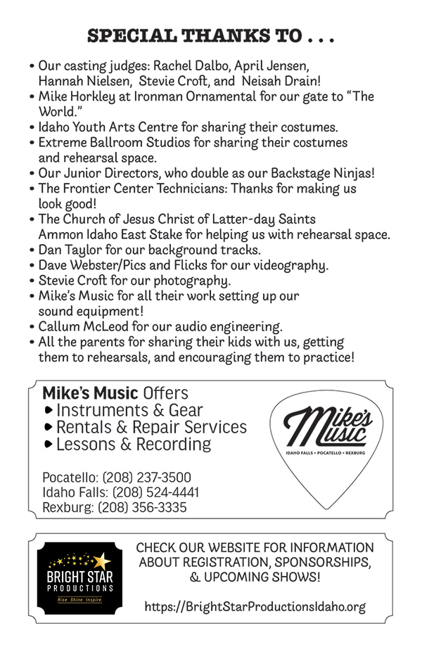 Newsies Jr. Junior Cast Special Thanks