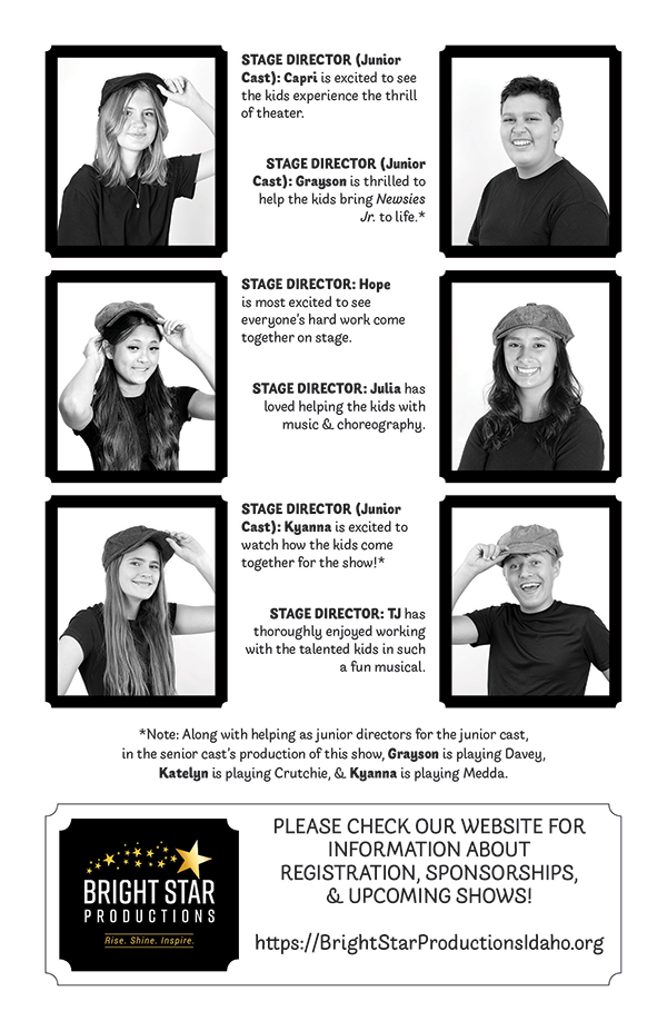 Newsies Jr. Junior Cast Junior Directors Continued