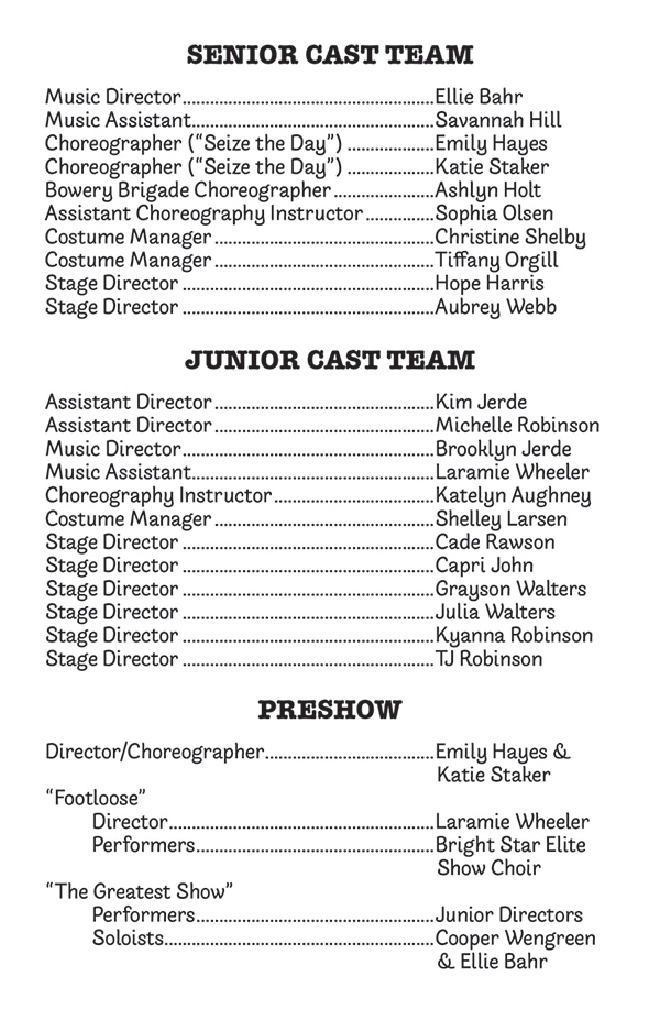 Newsies Jr. Senior and Junior Cast Teams