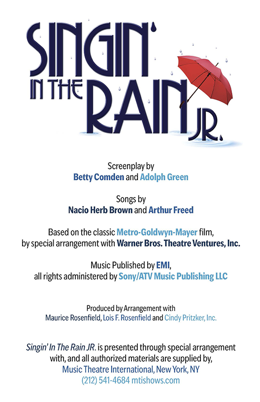 Title Page of Our Singin' in the Rain Jr. Program