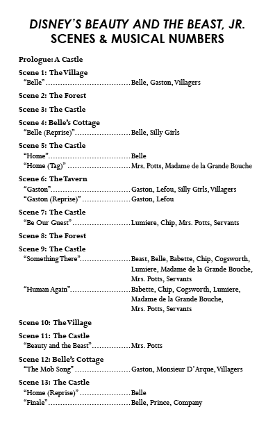 Scenes and Musical Numbers of Current Program